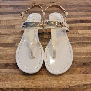 Coach Chalk Caterine Logo Hardware Flat Post Thong Toe Buckle Sandals